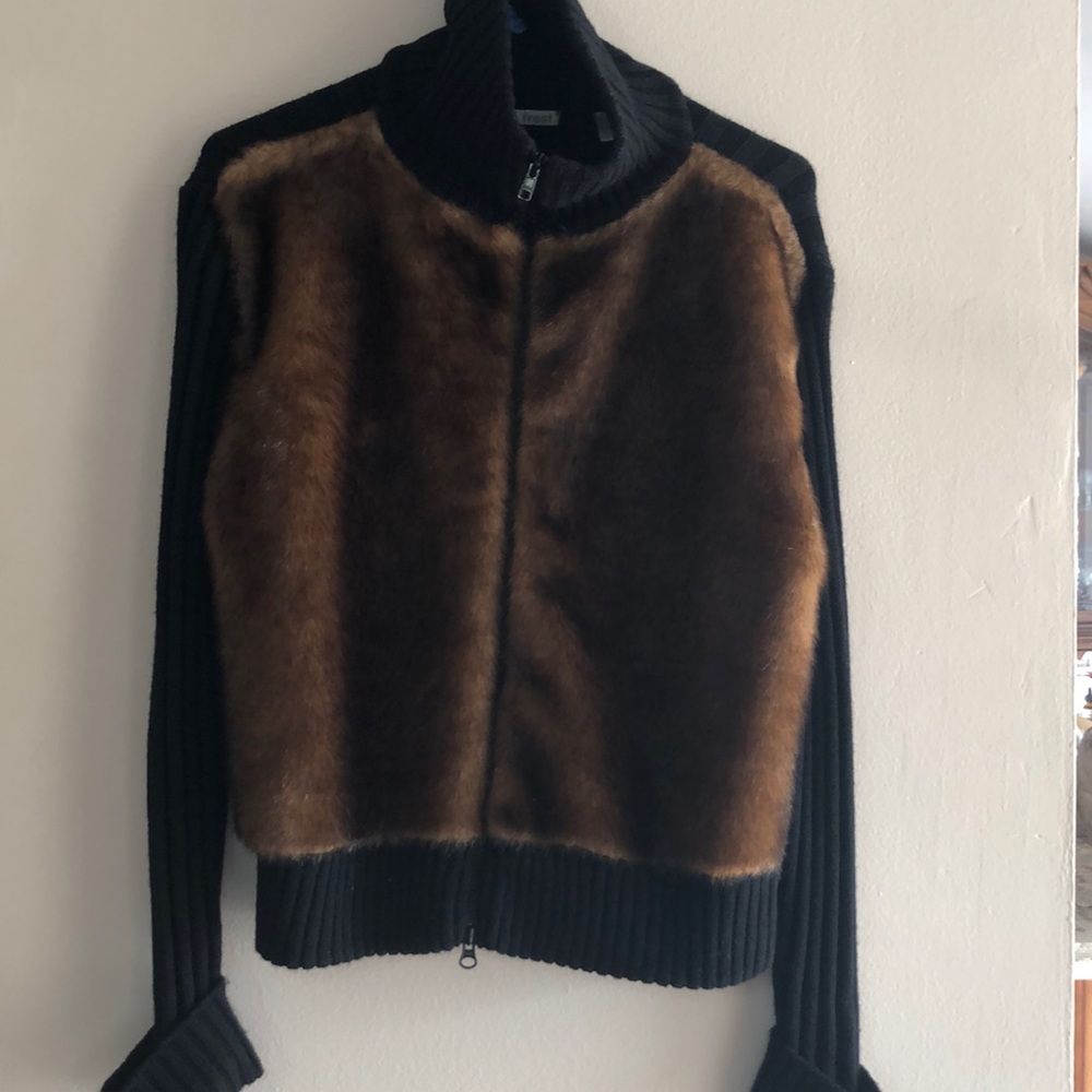 Frost Cable Knit Faux Fur Sweater Jacket